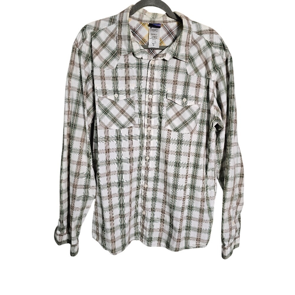 Mens Patagonia Plaid 100% Organic Cotton Button Up Shirt 2 Breast Pockets XL